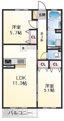 ローザンコート(2LDK/2階)の間取り写真