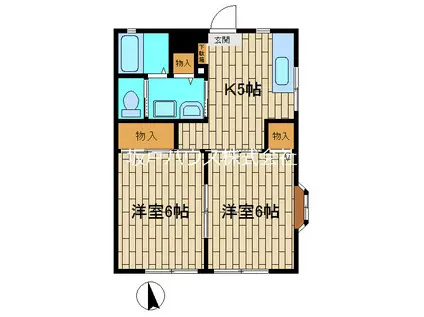 サン・ウィンドB(2K/2階)の間取り写真