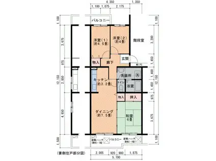 鹿の子台北ハイツ(3DK/4階)の間取り写真