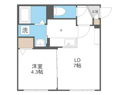 CREST白石中央(1LDK/4階)の間取り写真