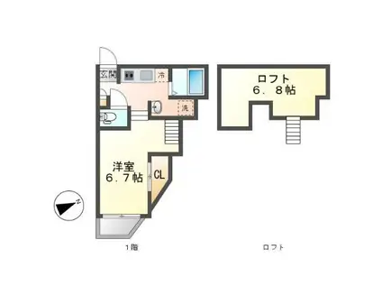 RIZESTルクシア(1K/2階)の間取り写真