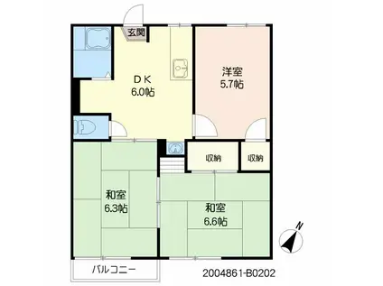 グリーンプラザ鶴見 B棟(3DK/2階)の間取り写真