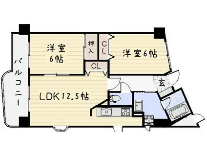ピュアライフ田町(2LDK/6階)の間取り写真