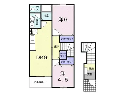 ドゥーハウスI(2DK/2階)の間取り写真