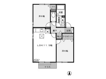 セジュールアユA(2LDK/1階)の間取り写真