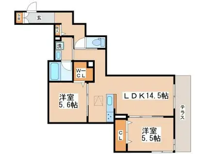 サニーヒル南多聞(2LDK/1階)の間取り写真