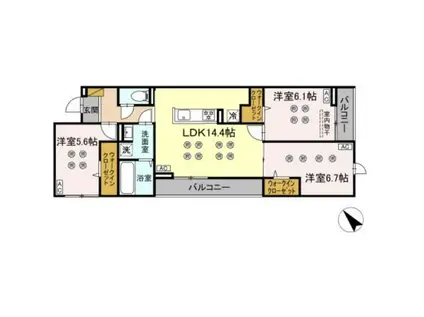 D-KISARIA WI(3LDK/2階)の間取り写真