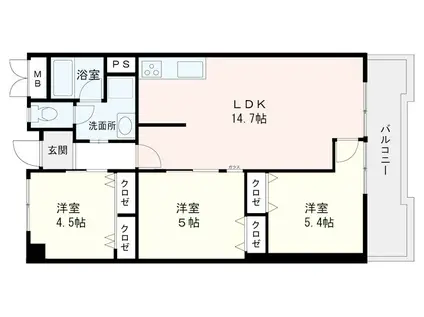 南小笹ヒルズビレッヂ(3LDK/1階)の間取り写真
