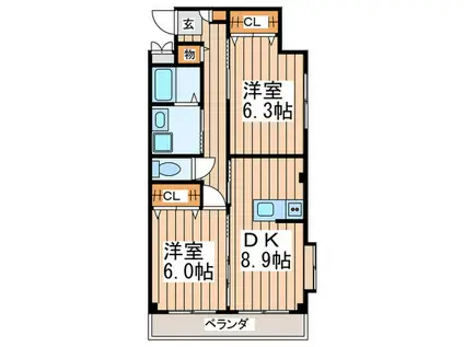 ガーデンハマ(2DK/2階)の間取り写真