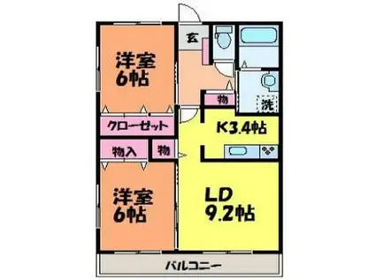フォブール栗林(2LDK/3階)の間取り写真