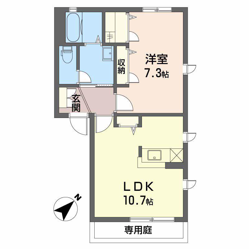 ウエスト川原田 B(1LDK/1階)の間取り写真