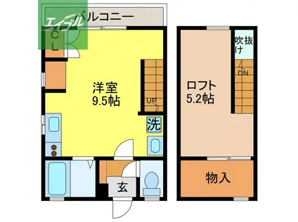 クレセント大手(ワンルーム/2階)の間取り写真