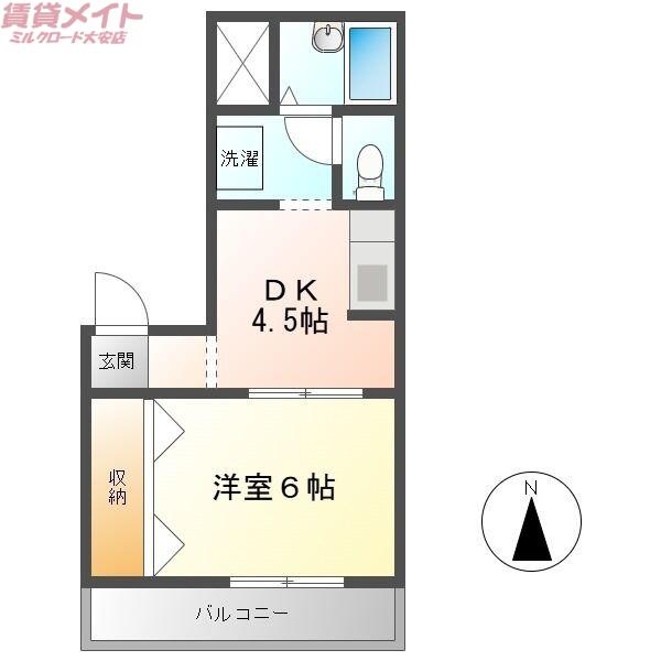 オレンジタウンA(1DK/1階)の間取り写真