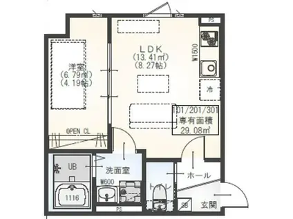GRADUS東門前II(1LDK/1階)の間取り写真
