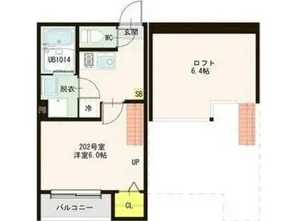 ハーモニーテラス中野栄II(1K/2階)の間取り写真