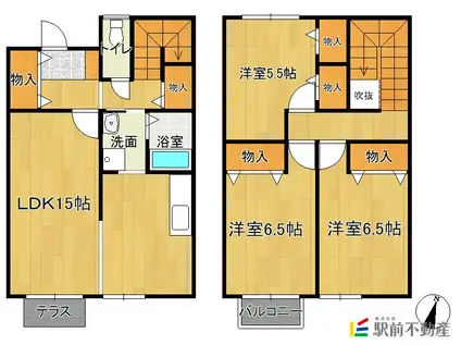 リースランドサンフラワーD棟(3LDK/1階)の間取り写真