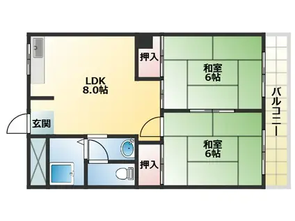サンハイツ(2LDK/1階)の間取り写真