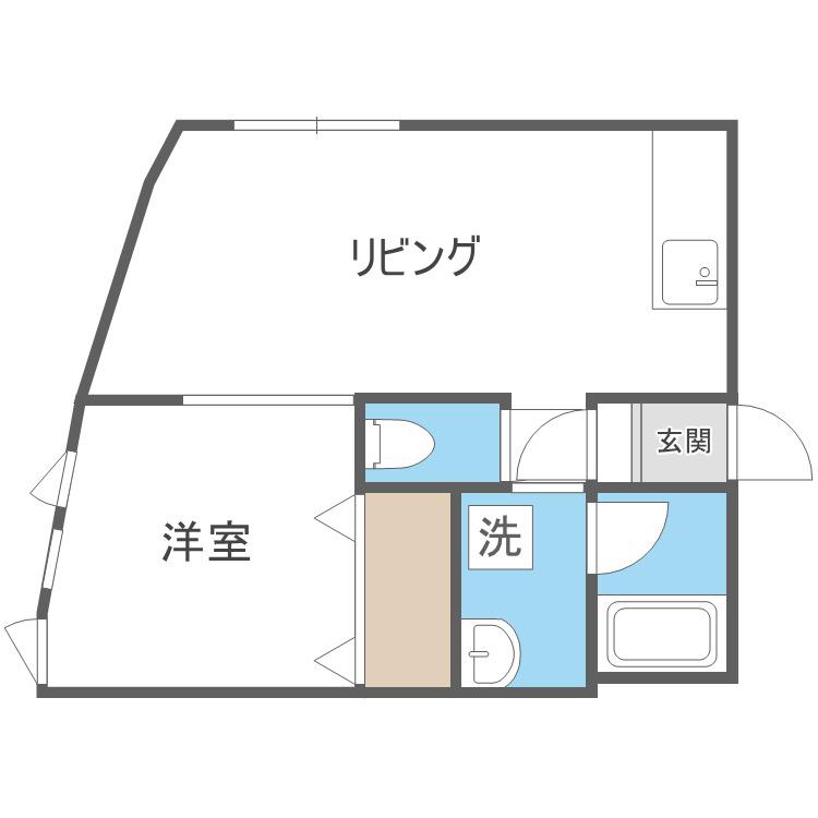 キラメック月寒中央(1DK/2階)の間取り写真