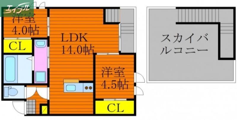 GRANDTIC GLORYII(2LDK/2階)の間取り写真