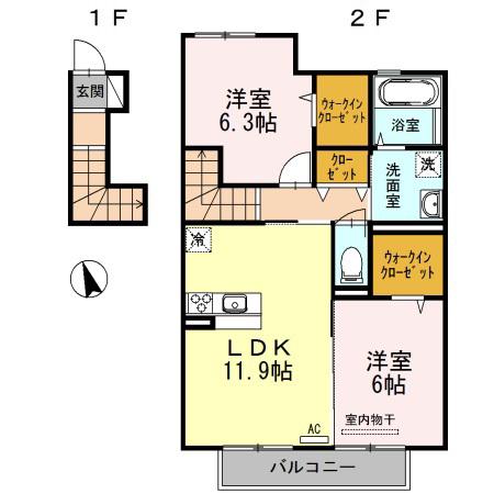 ロン・ラポール A棟(2LDK/2階)の間取り写真