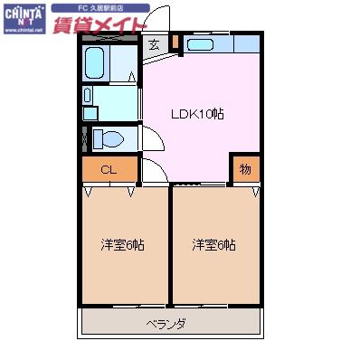 日伯産業(2LDK/1階)の間取り写真