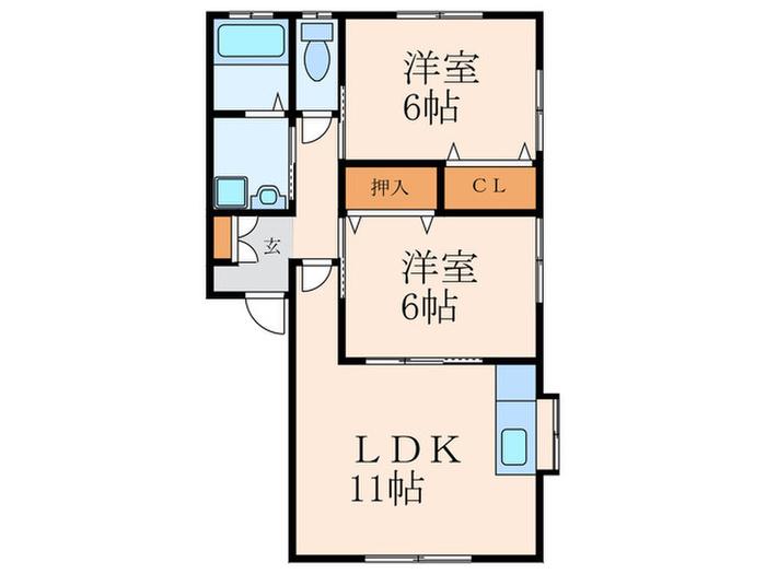 エスポワールW(2LDK/1階)の間取り写真