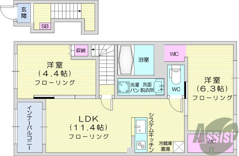 シェトワⅡ(2LDK/2階)の間取り写真