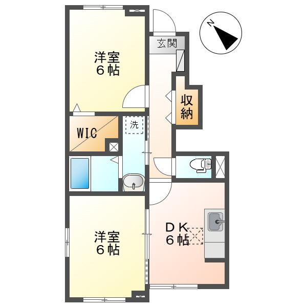 ヴィラージュ弐番館(2DK/1階)の間取り写真