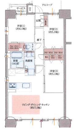 リベール東加古川駅前通(3LDK/3階)の間取り写真