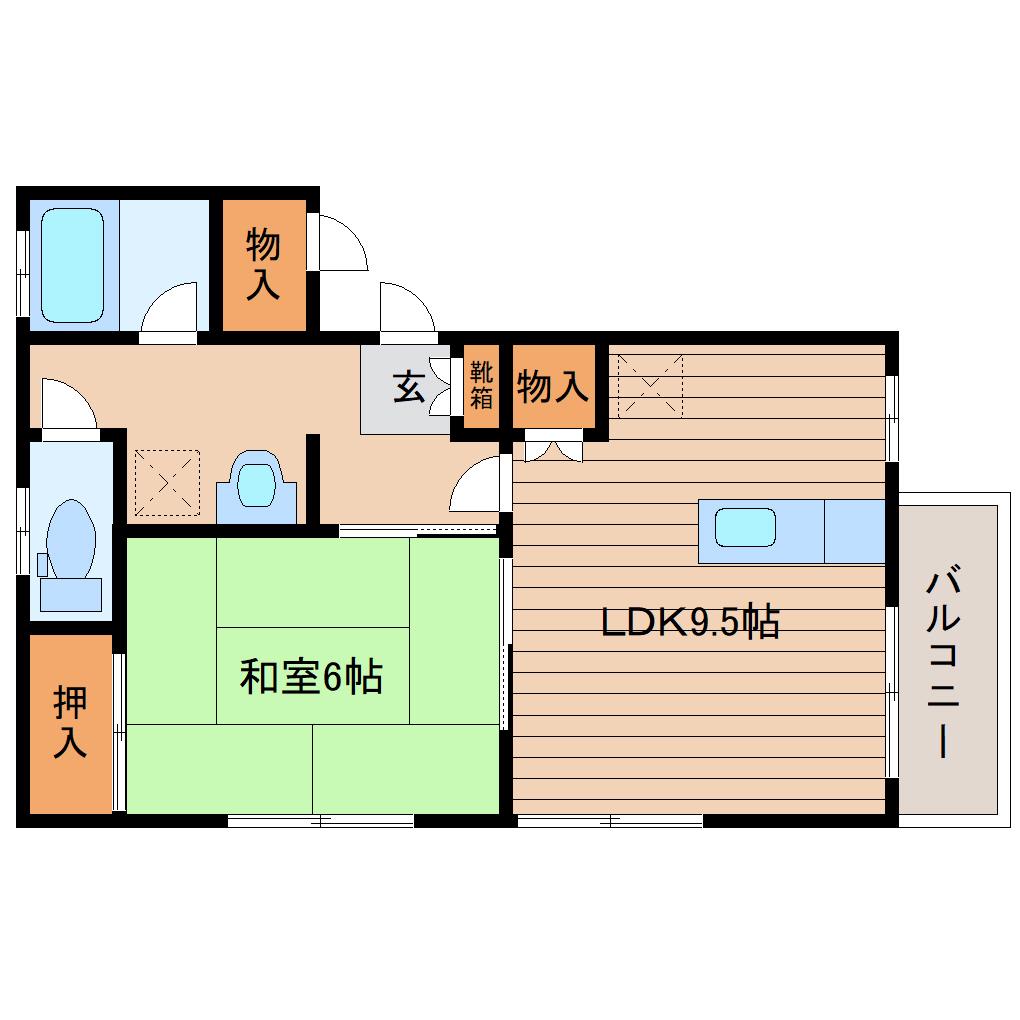 エルミーナB棟(1LDK/2階)の間取り写真