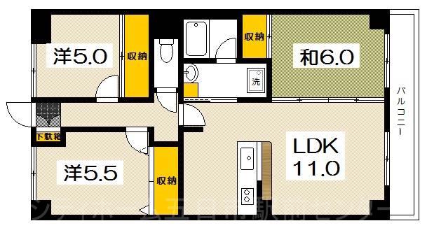 グリーンルージュM(3LDK/6階)の間取り写真