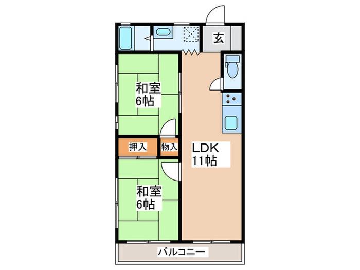 日生第二マンション(2LDK/1階)の間取り写真