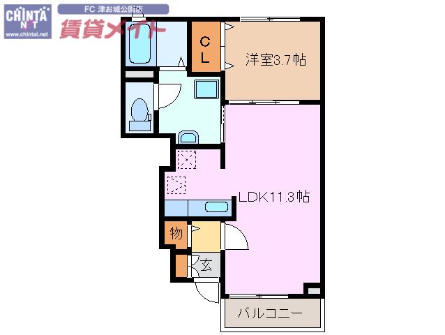 エスペランサ・津B(1LDK/1階)の間取り写真