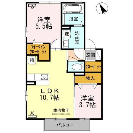 プレミスト A棟(2LDK/2階)の間取り写真