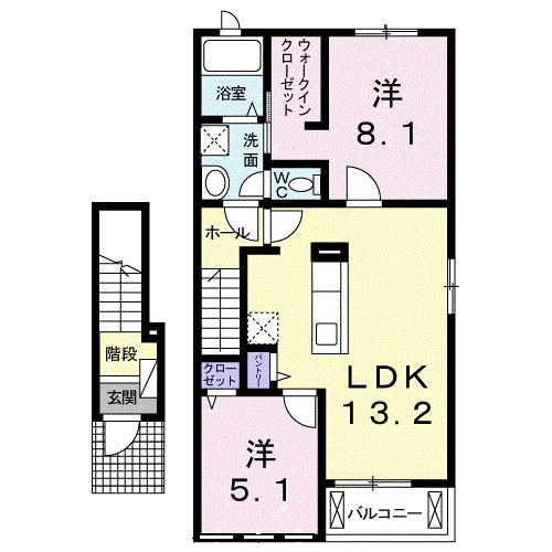 アルモニー I(2LDK/2階)の間取り写真