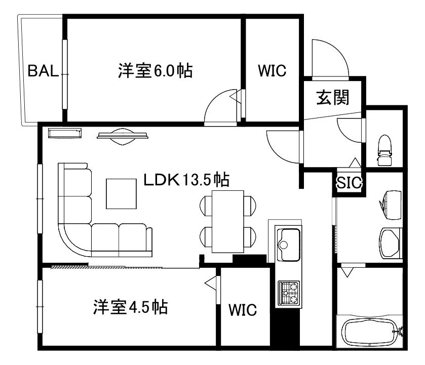 ブランシャールALAIN平岸(2LDK/1階)の間取り写真