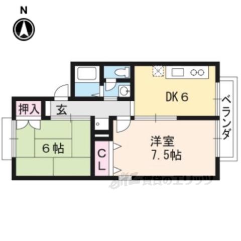 セジュール松月B棟(2DK/2階)の間取り写真