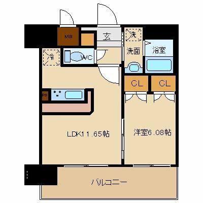 アルティザ仙台花京院(1LDK/4階)の間取り写真