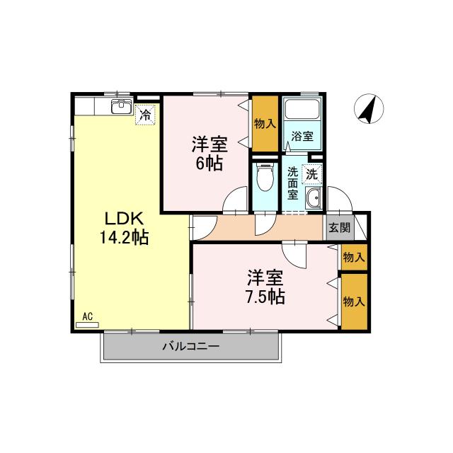 D-ROOM サニーコート(2LDK/2階)の間取り写真
