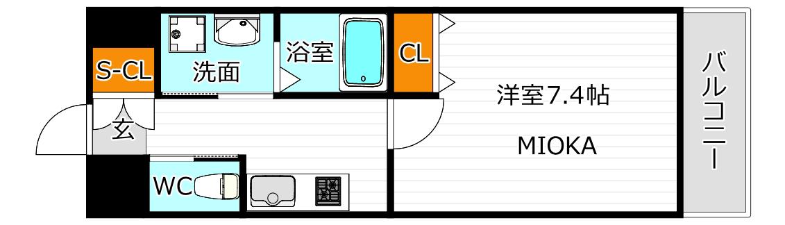 クローバー・グランデ平野(1K/6階)の間取り写真