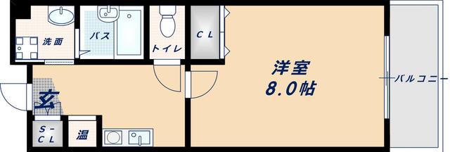 J-PRIDE難波南(1K/8階)の間取り写真