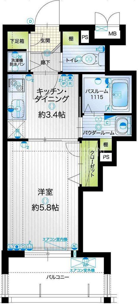 アクタス薬院アネックスII(1K/5階)の間取り写真