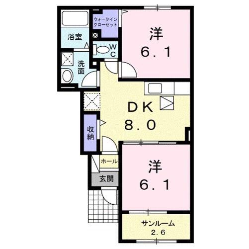 ルミエール(2DK/1階)の間取り写真