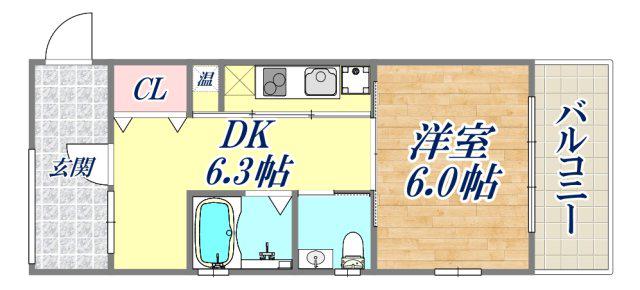 RIZ COURT六甲(1DK/2階)の間取り写真