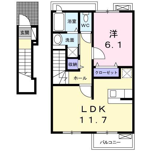 アルワクトC(1LDK/2階)の間取り写真