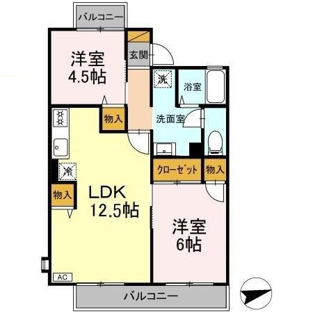 グランディール(2LDK/1階)の間取り写真