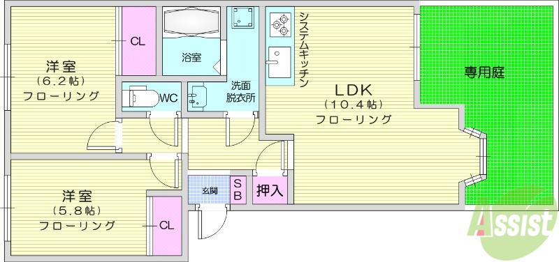 ピュアハート(2LDK/1階)の間取り写真