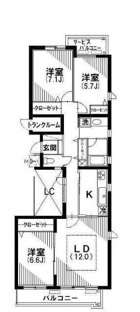 リュゼ経堂(3LDK/2階)の間取り写真