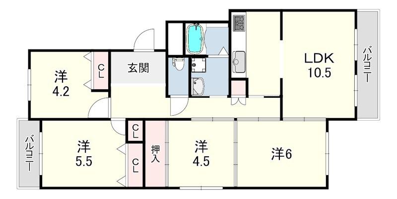 サンハイツ貴崎 5号棟(4LDK/4階)の間取り写真