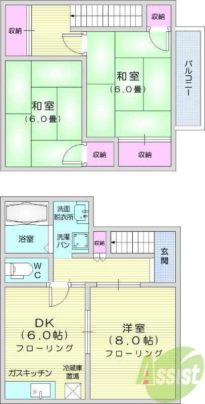 コーポアダチ(3DK/1階)の間取り写真